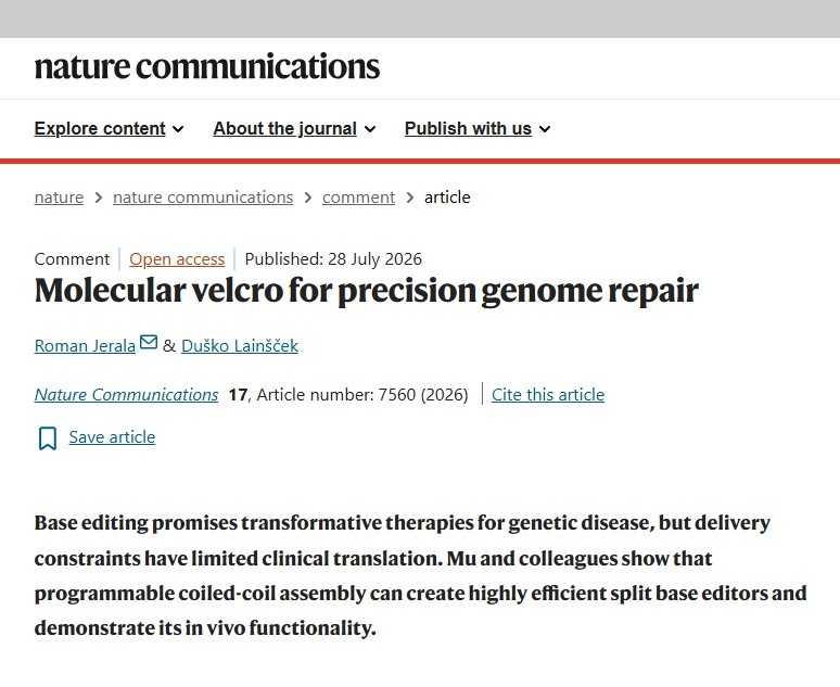 Commentary article in Nature communications by Roman Jerala and Duško Lainšček